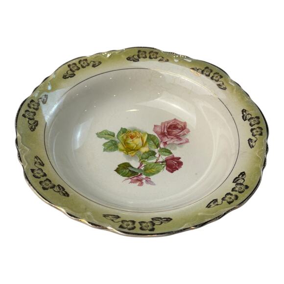 Vintage Thompson Pottery Francis Serving Bowl Yellow Scalloped Floral‎ Design - Picture 1 of 6